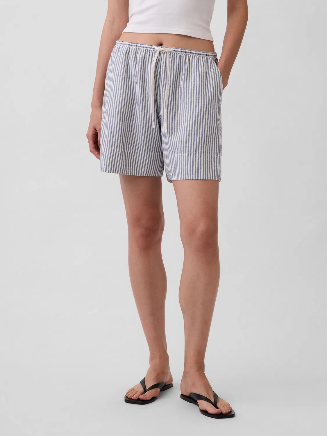 Шорты из льняной смеси, свободная посадка Gap, Blue Stripe