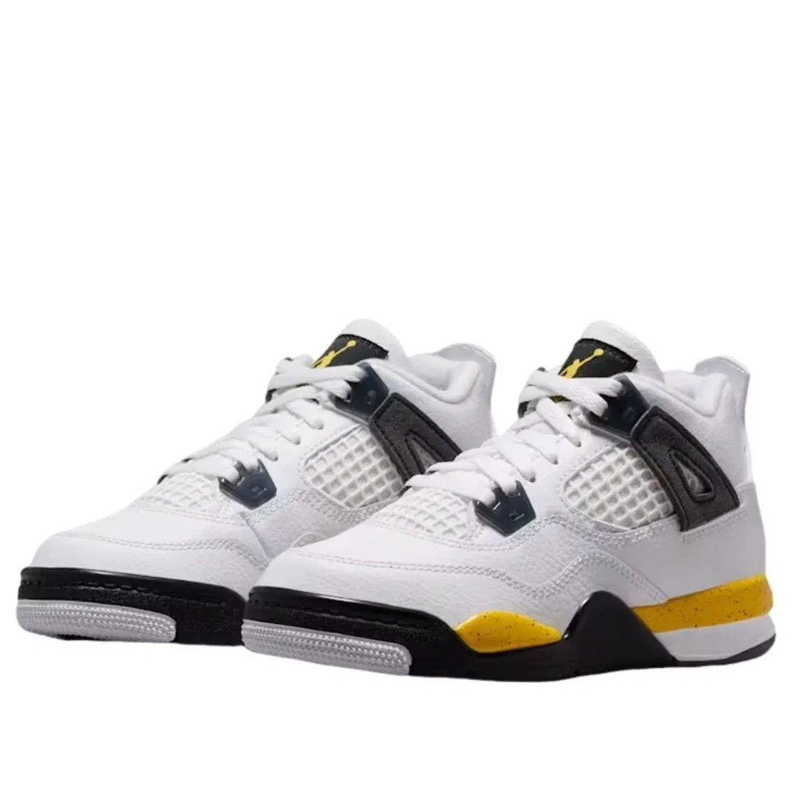 Детские кроссовки с кожаным верхом Air Jordan 4 'Tour Yellow' Jordan, White/Tour Yellow/Dark Blue Grey/Black — фото 4