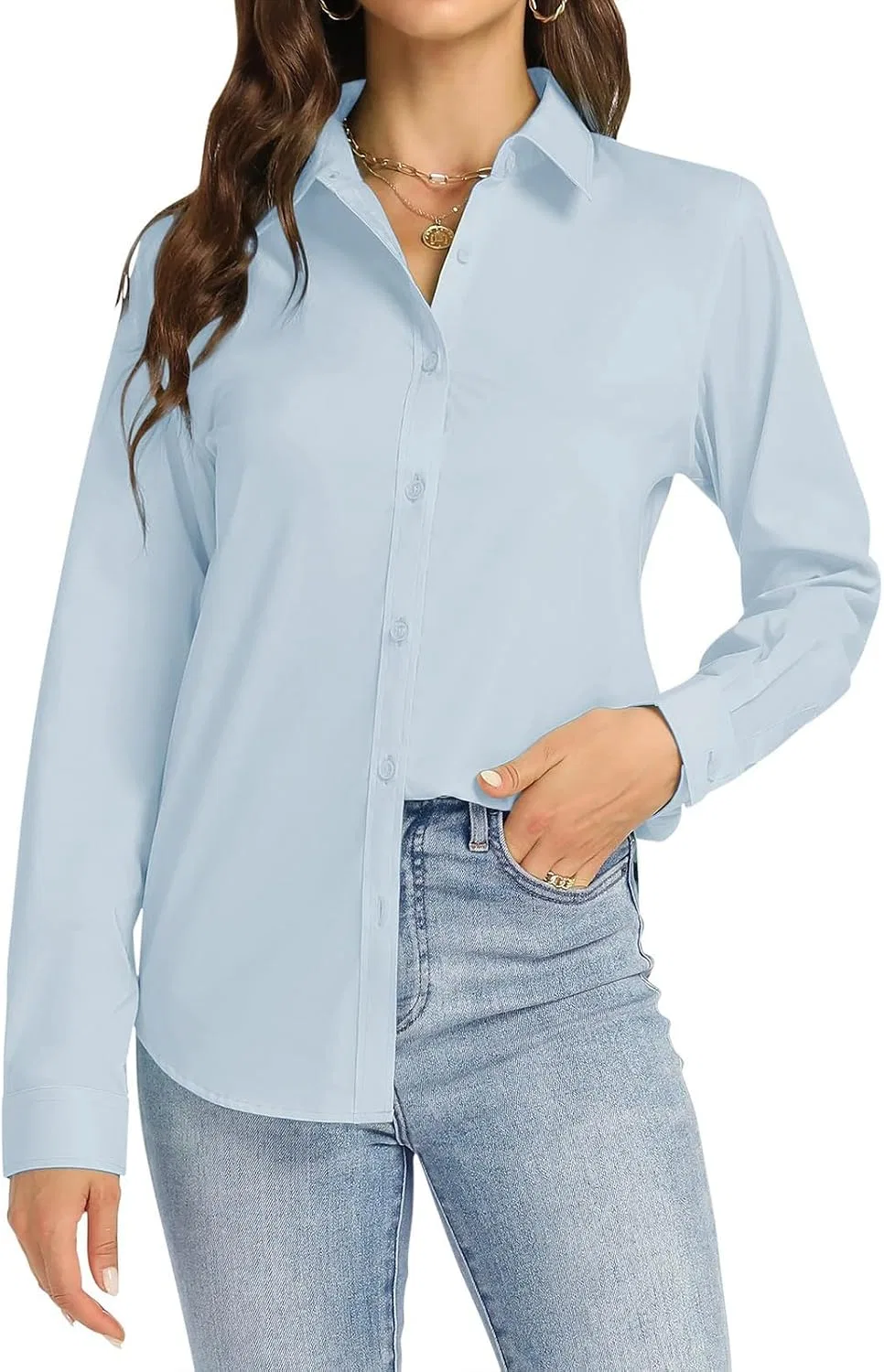 Женская рубашка с длинным рукавом, модель Button Down, синий — фото 3