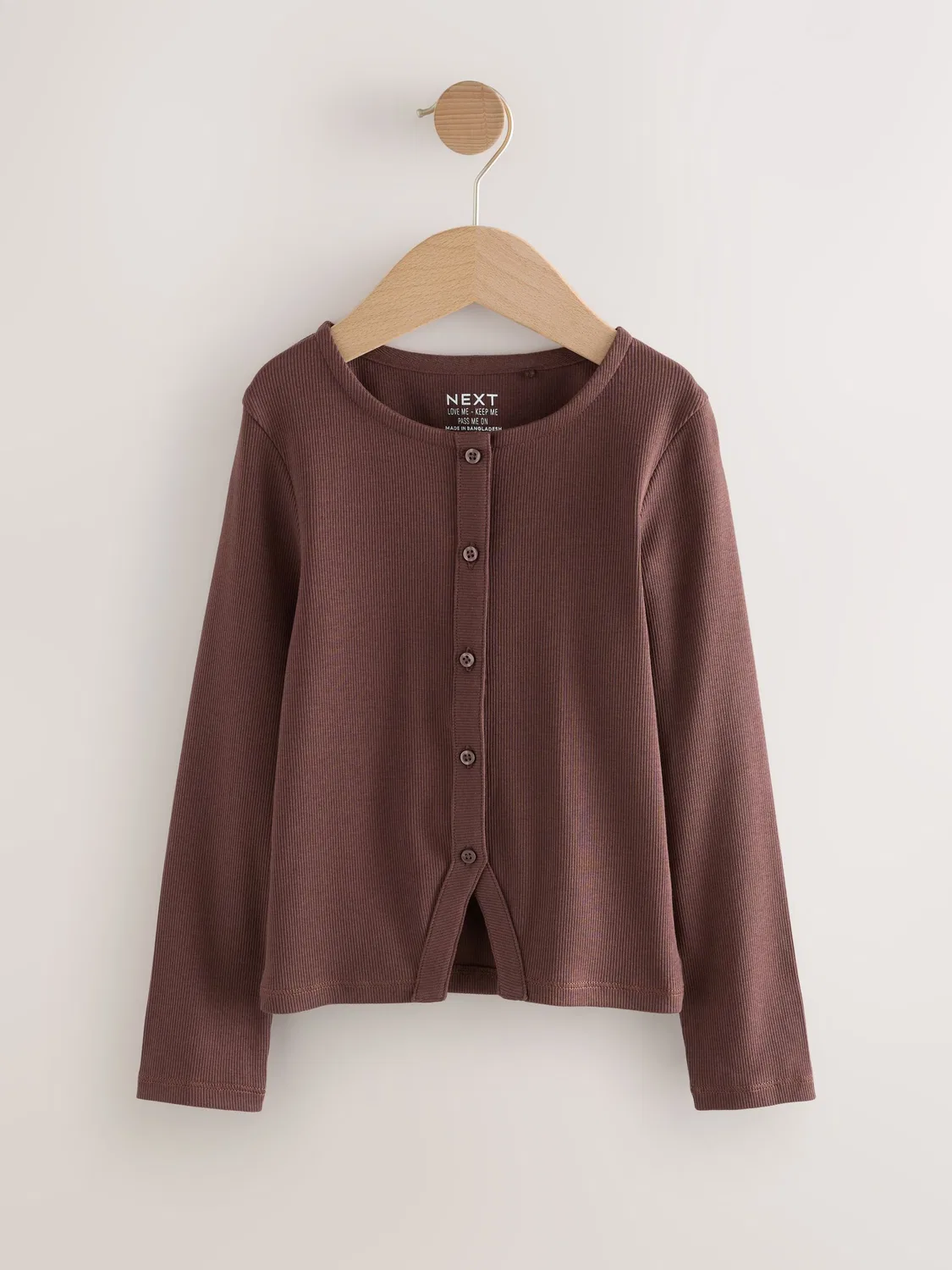 Кардиган длинный рукав, риббана, Chocolate Brown Next