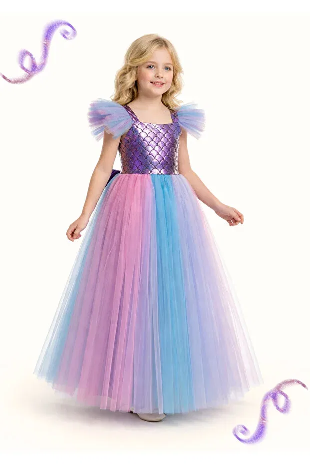 Детское платье для девочек с принтом Mermaid Tulle 3d Evening Girl's Dress Casabony, Navy Blue
