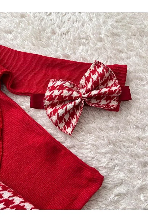 Детский комплект для новорожденных с принтом Red Houndstooth Bahnur, Red — фото 4