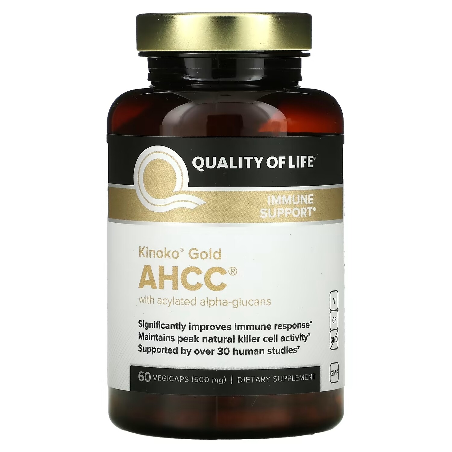 

Добавка Quality of Life Labs Kinoko Gold AHCC с ацилированными альфа - глюканами, 60 капсул