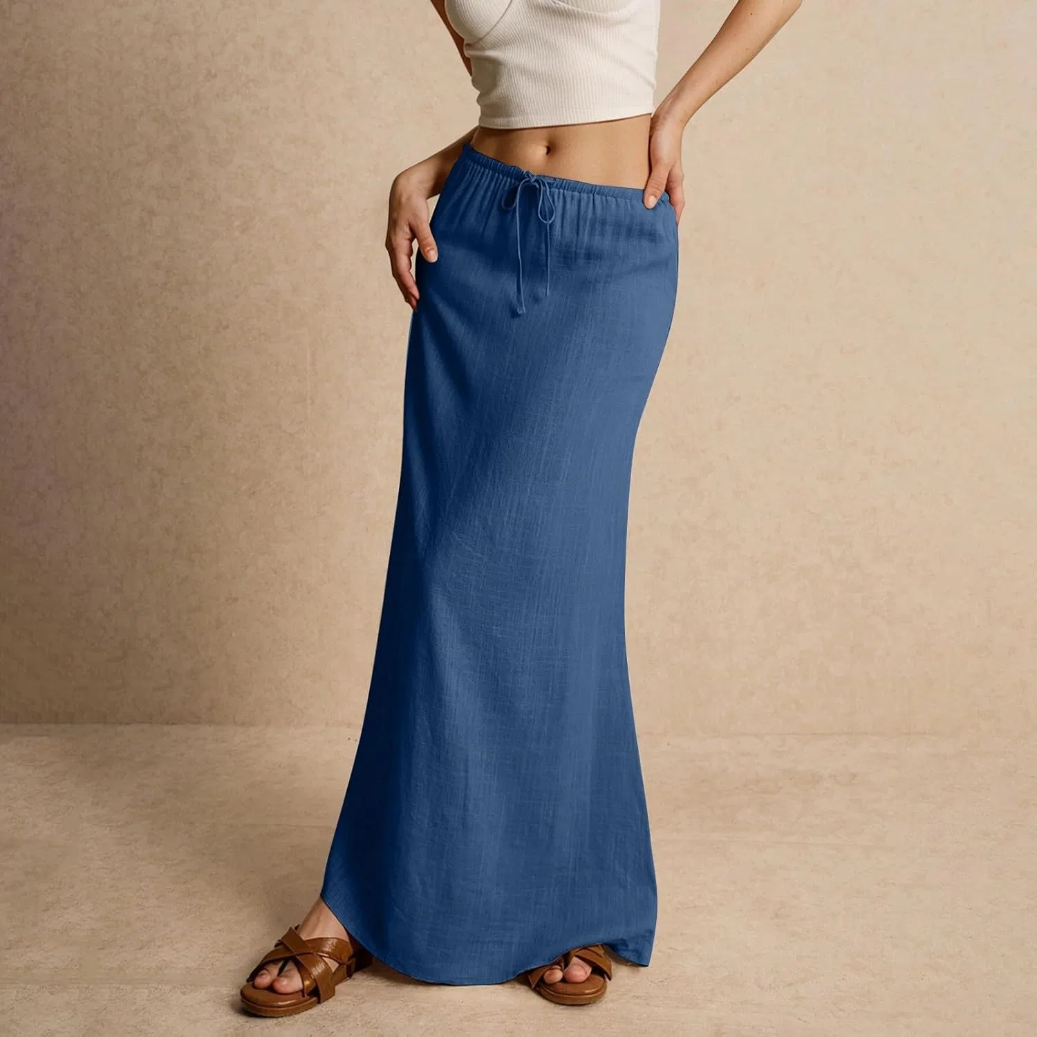 Женская макси-юбка с завязкой на поясе, Ankle-length, Dark Blue — фото 2