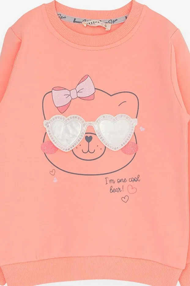 Детский спортивный комплект для девочек с принтом Girl'S tracksuit set, cute teddy bear printed, 1.5-5 years Breeze, Salmon — фото 3
