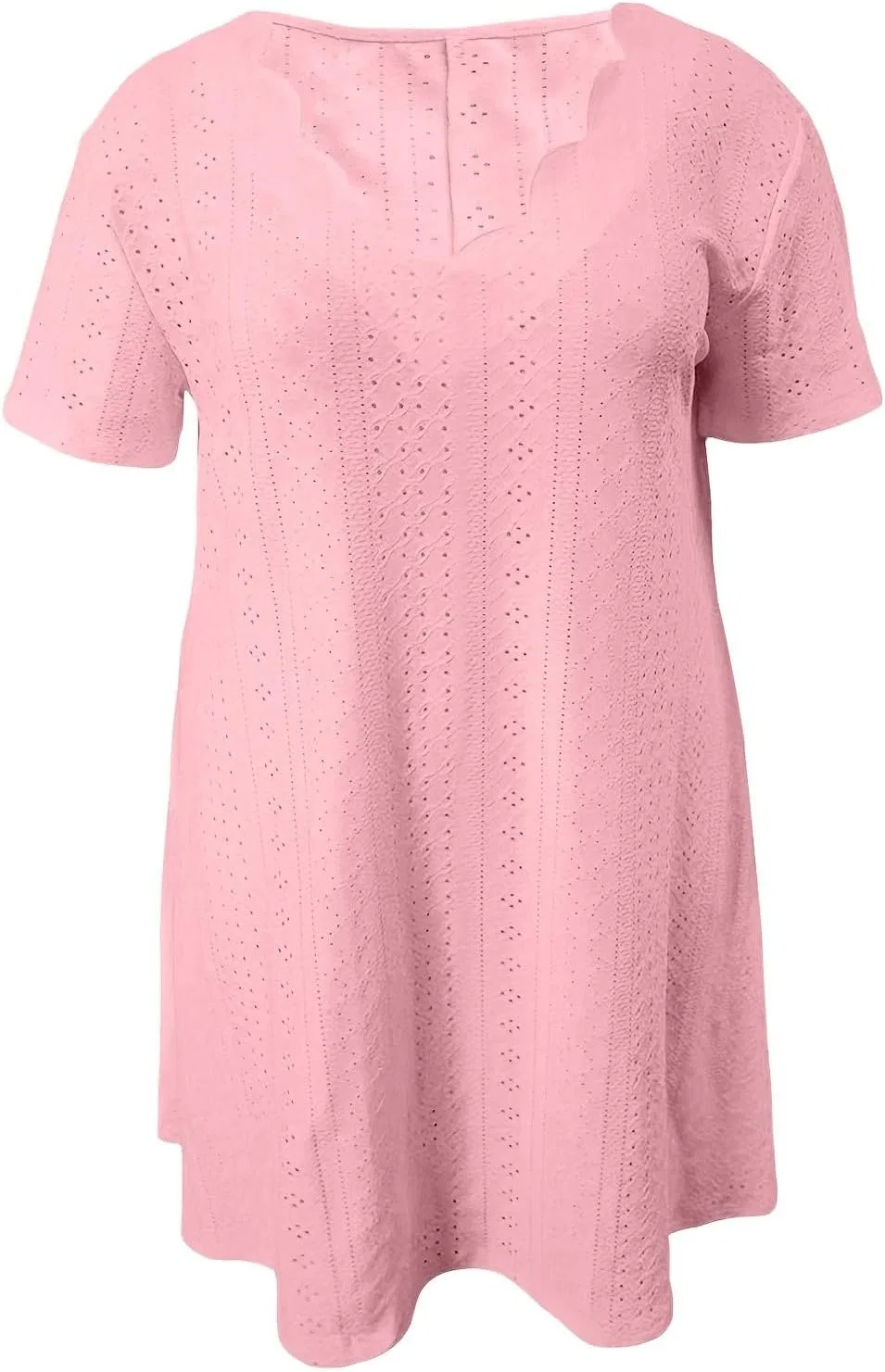 Женское платье с волнообразным V-образным вырезом и ажурными вставками, Pink — фото 3