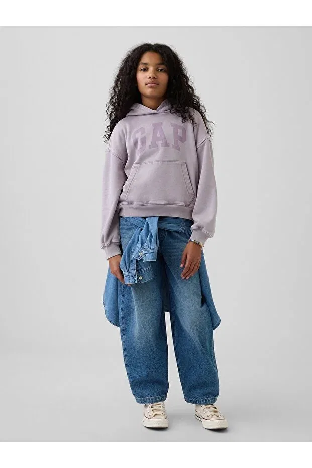 Детское худи для девочек с принтом Vintagesoft Relaxed Logo Gap, Purple — фото 4