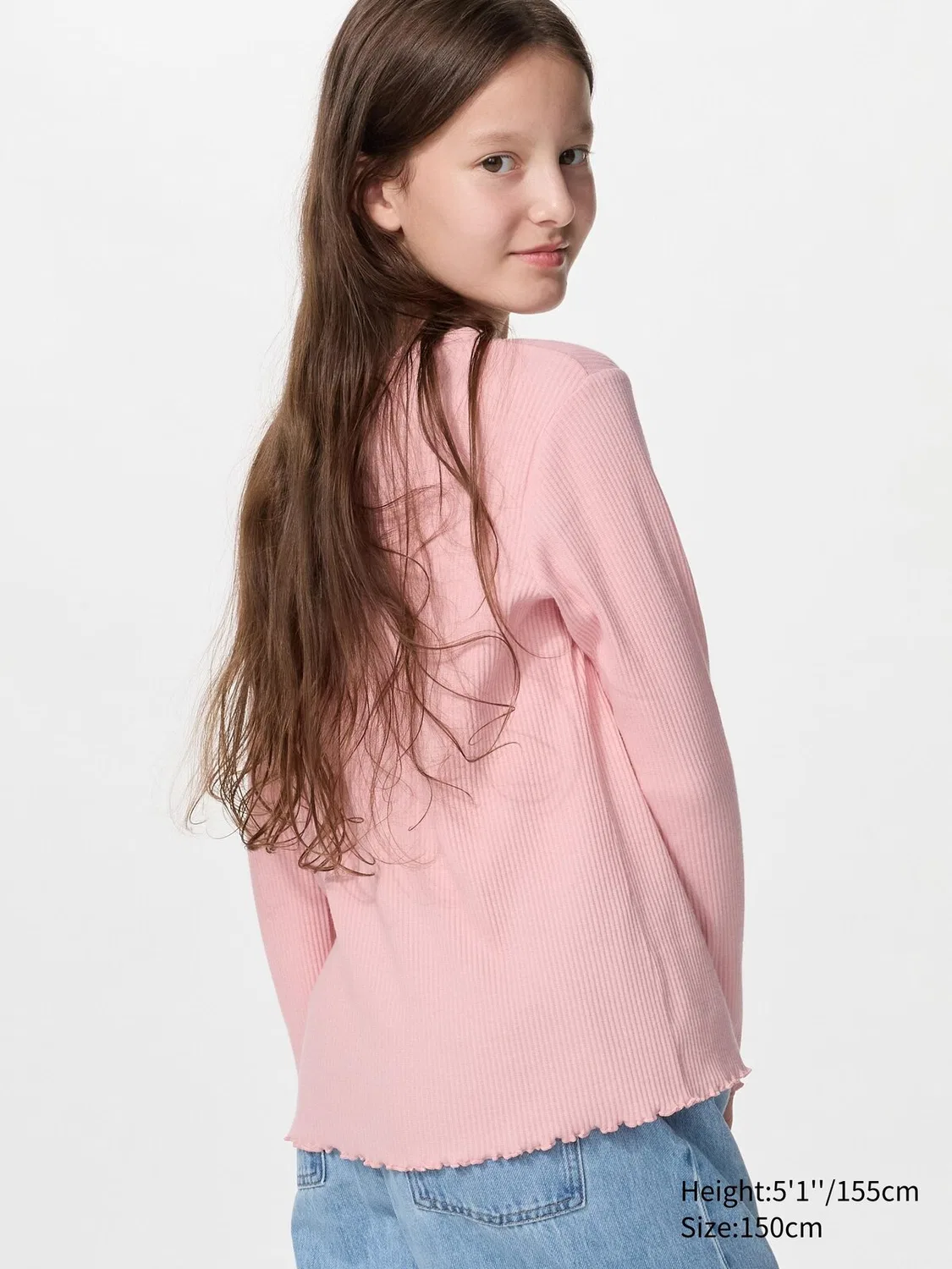 Лонгслив Uniqlo, детский, с круглым вырезом и в рубчик, зеленый — фото 3