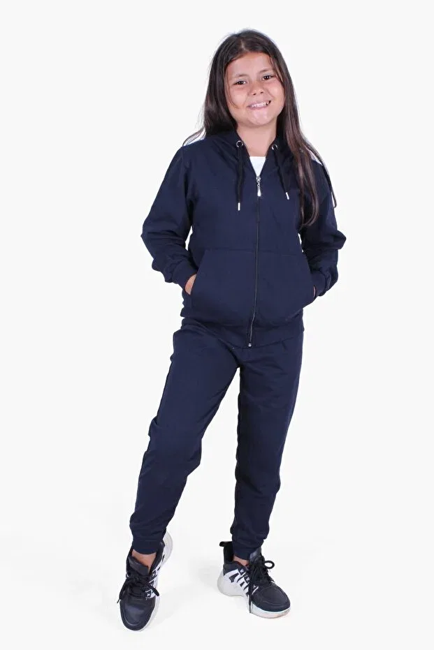 Детский спортивный костюм для девочек с принтом Plain Zipper Girl Tracksuit Panio Kids, Navy Blue — фото 3