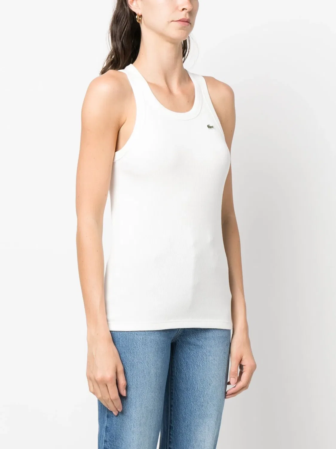 Топ без рукавов с логотипом Lacoste, цвет слоновой кости — фото 3