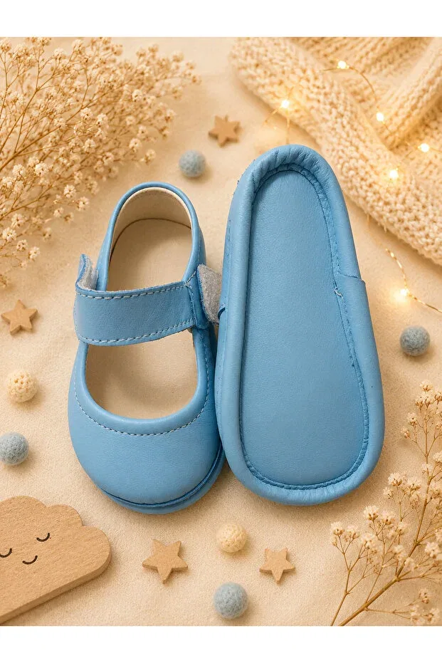 Детские пинетки для новорожденных кожаные Classics My Baby Kumsal, Blue — фото 2