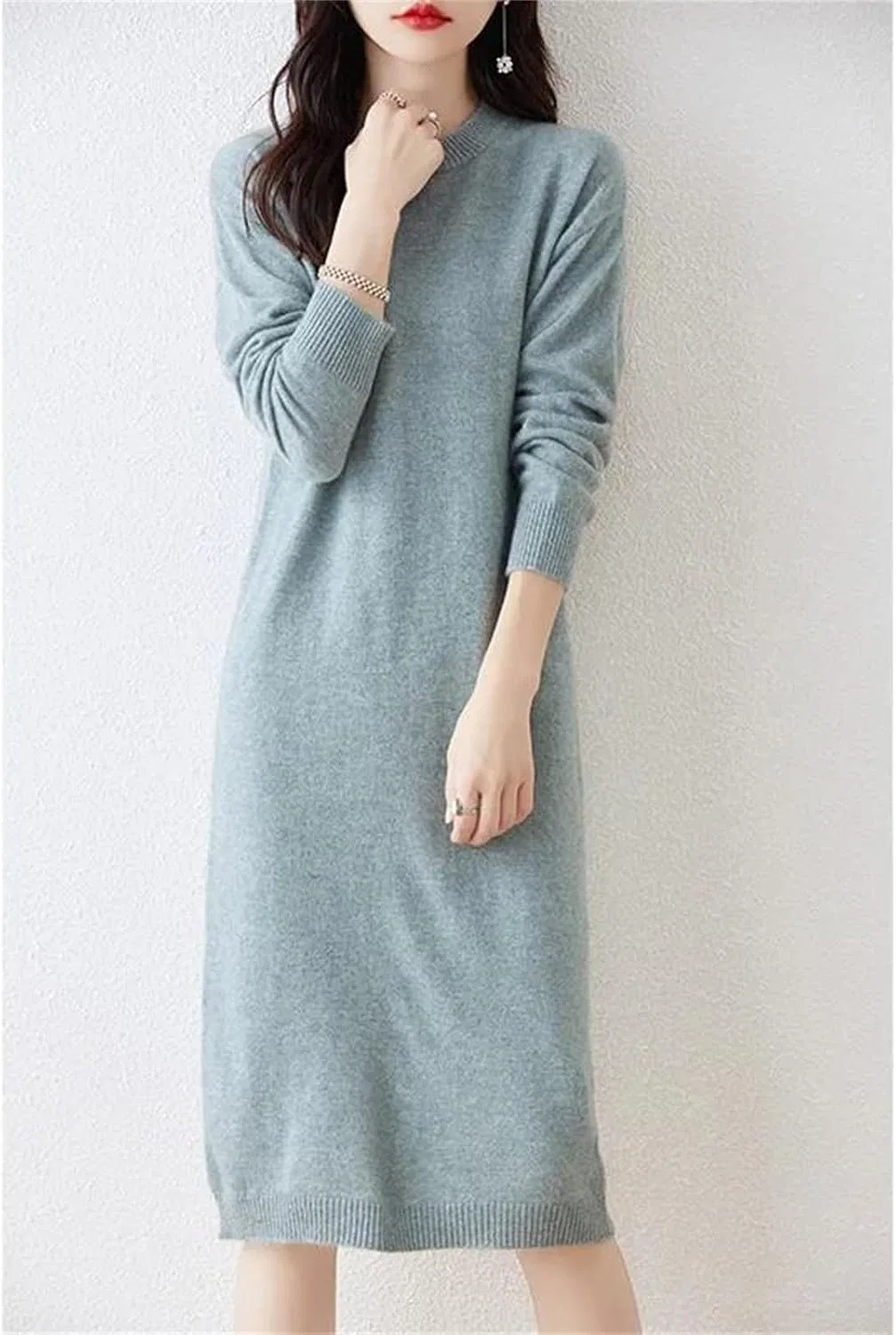 Женское платье-свитер из шерсти O-neck, Brown Gray — фото 2