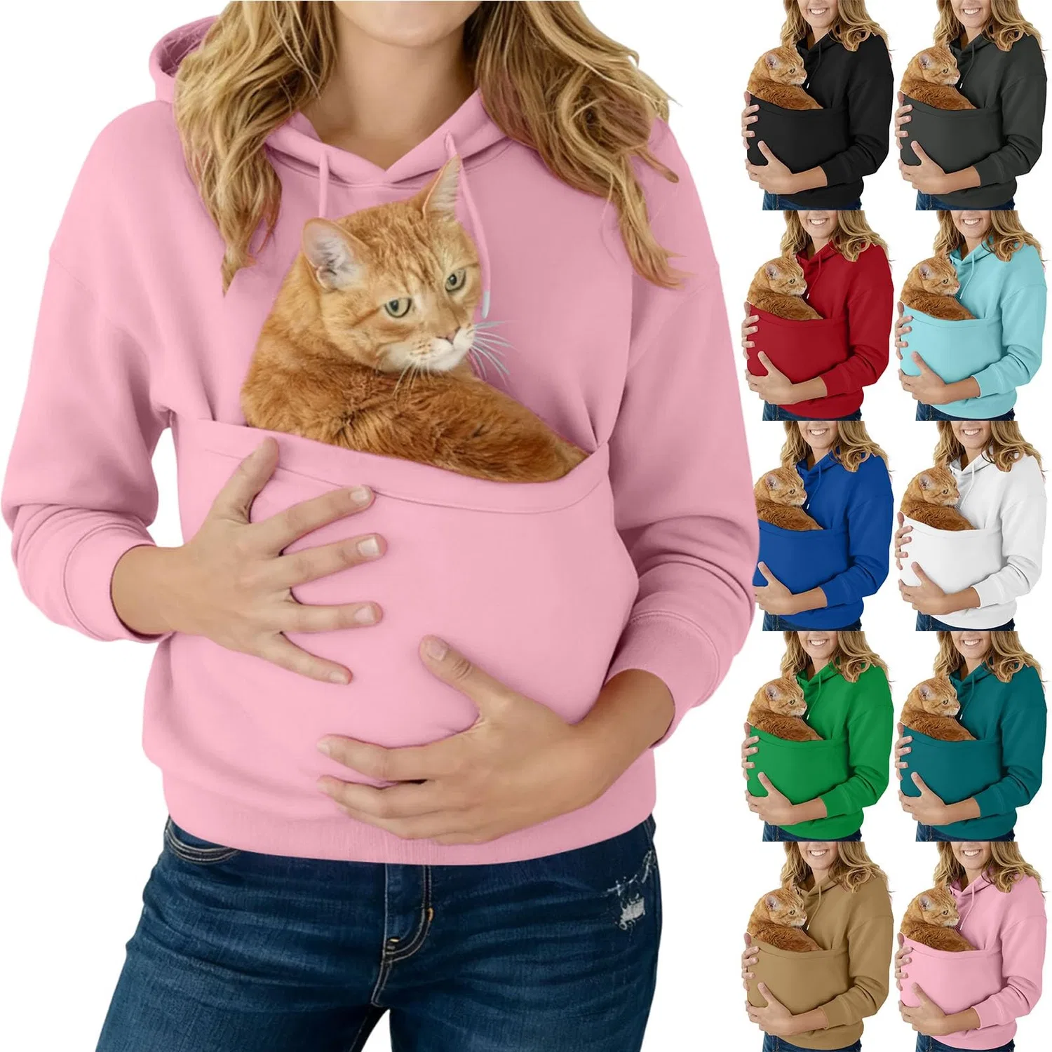 Женский худи с карманом-кенгуру Cat Hoodie, z21 red