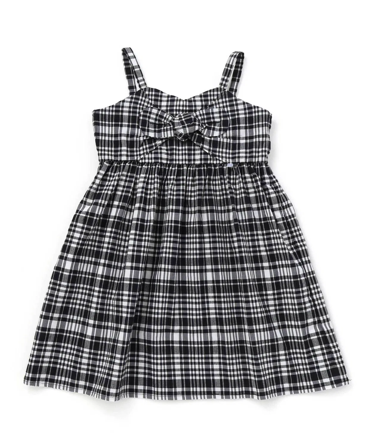 Детское платье-комбинезон с принтом в клетку и бантом BeBe Petits Pois Vert, Black