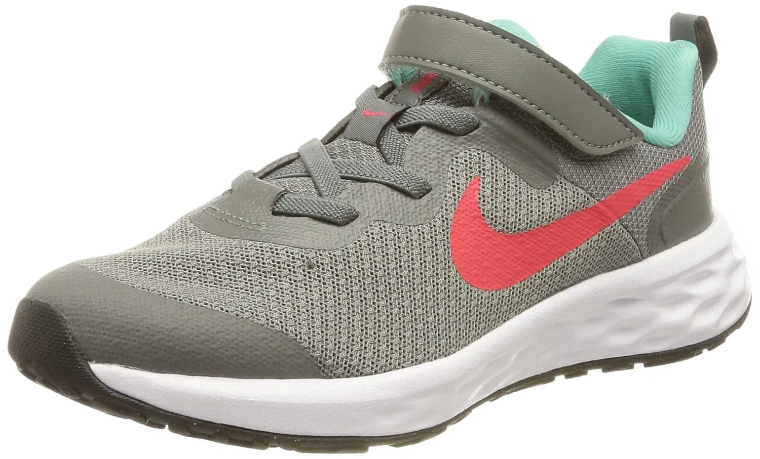 Детские кроссовки для мальчиков с амортизацией Revolution 6 NIKE, Grey Smoke Grey Siren Red Washed Teal