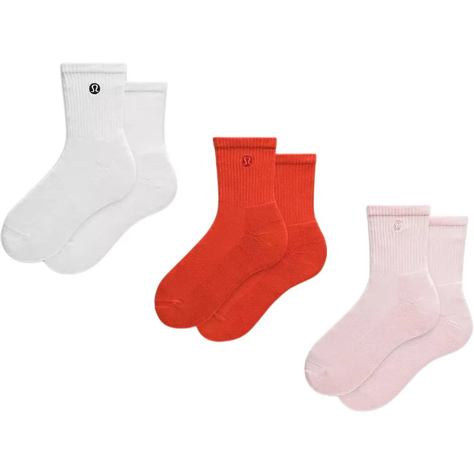 Детские носки-следки с принтом, 3 пары, Lululemon, Cherry Ember/Pearl Powder/White/PIAR/WHT