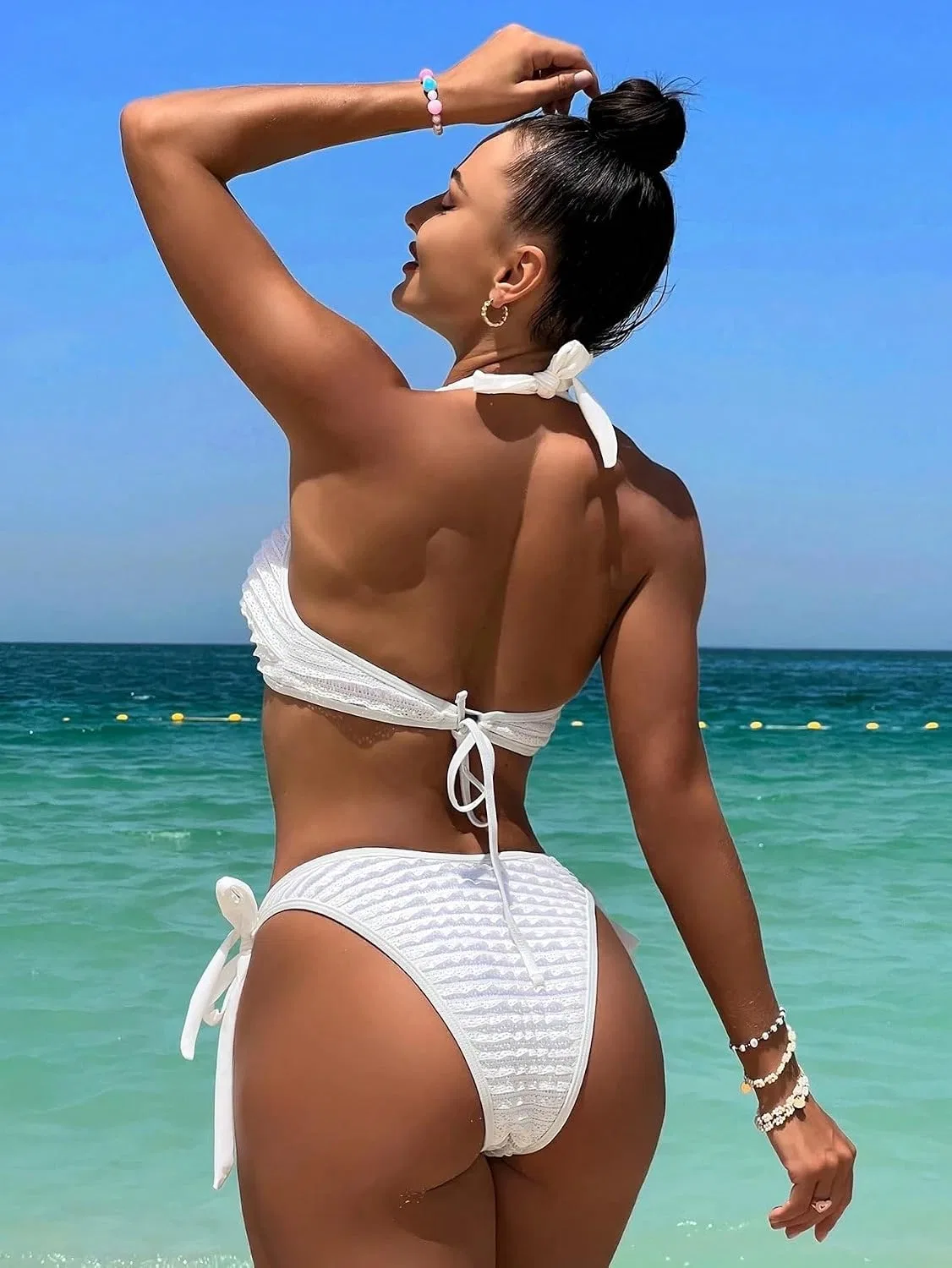 Женский бикини-сет с завязками на спине Halter, White — фото 3