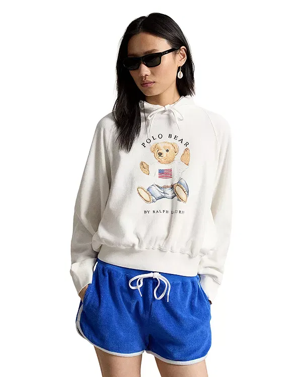 Женское худи с принтом Shrunken Fit Polo Bear Terry Hoodie Ralph Lauren, белый