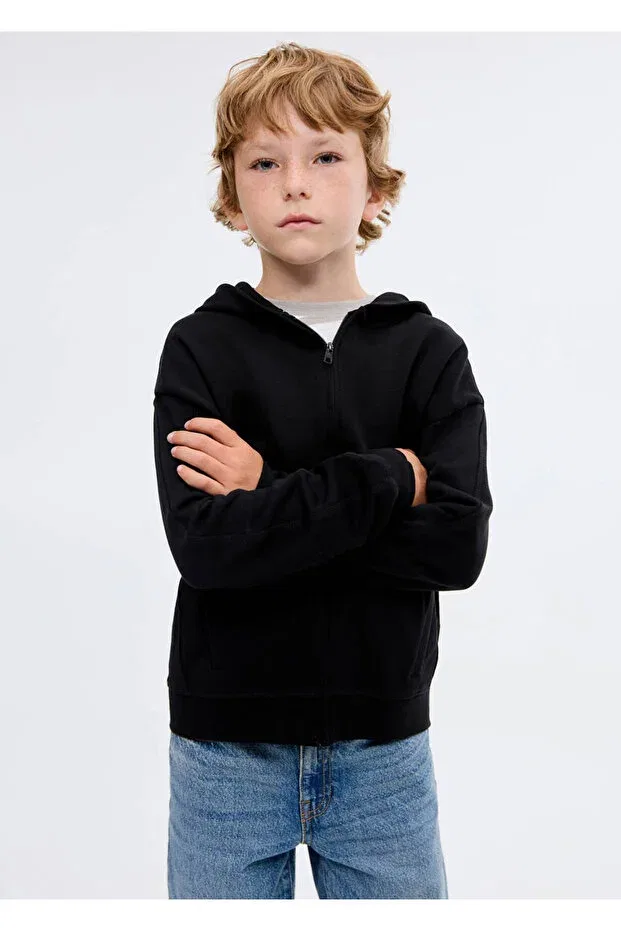 Детское худи для мальчиков на молнии Mango Kids, Black