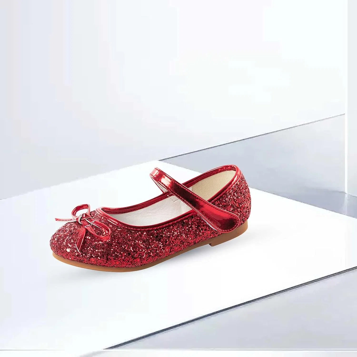 Детские туфли Мэри Джейн для девочек с блестками и бантом Sparkle Mary Jane Low Heel, Red — фото 2