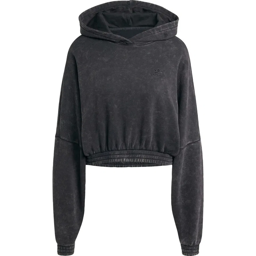 Женский укороченный худи с капюшоном, с эффектом кислотной стирки, adidas Originals JJ0333 Acid-Wash Crop Hoodie, Черный — фото 3