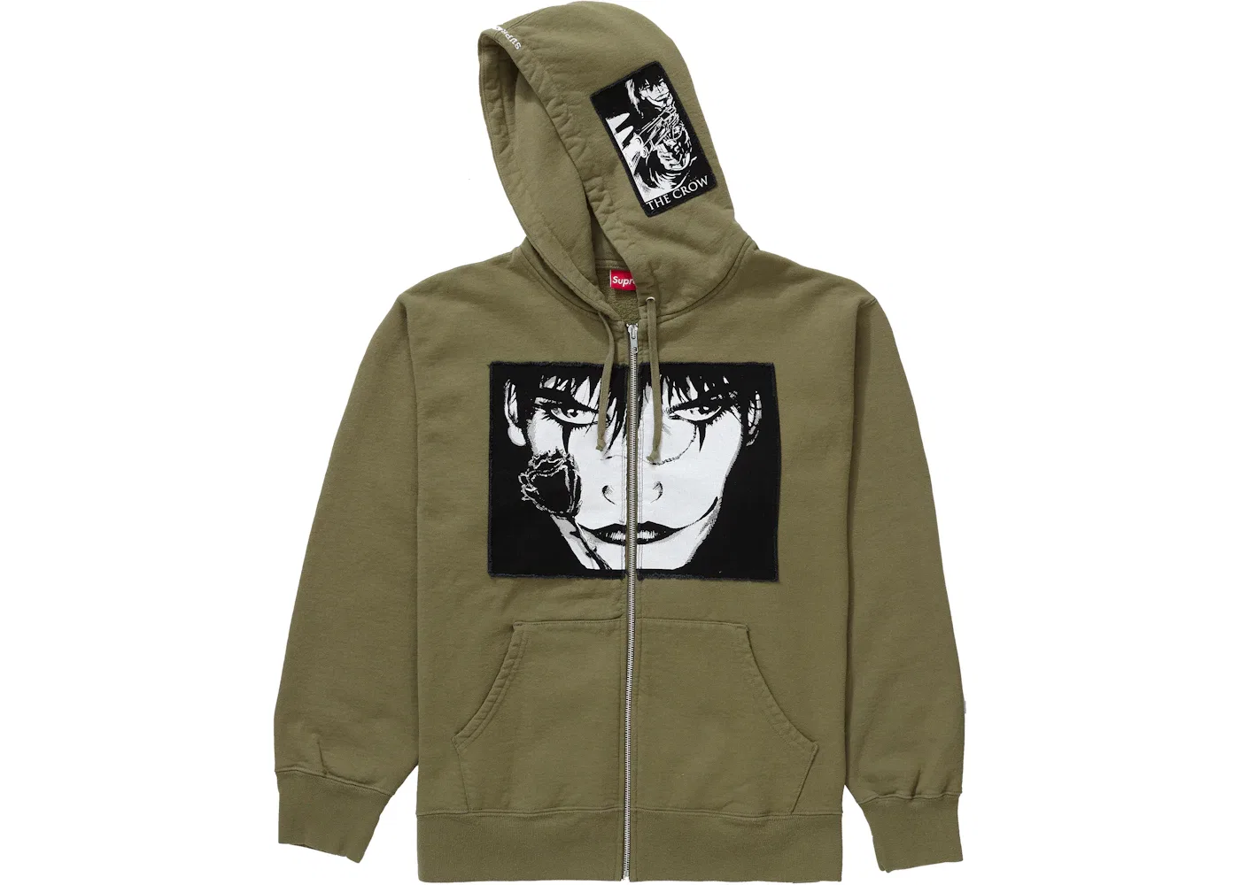 Мужская худи на молнии с капюшоном The Crow Zip Up Hooded Sweatshirt Supreme, Light Olive — фото 2