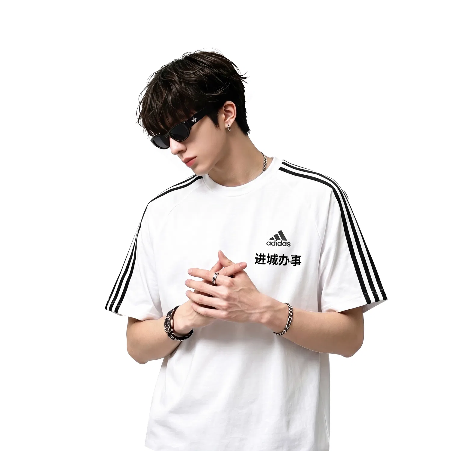 Футболка с круглым вырезом, прямая посадка, Adidas, White — фото 4
