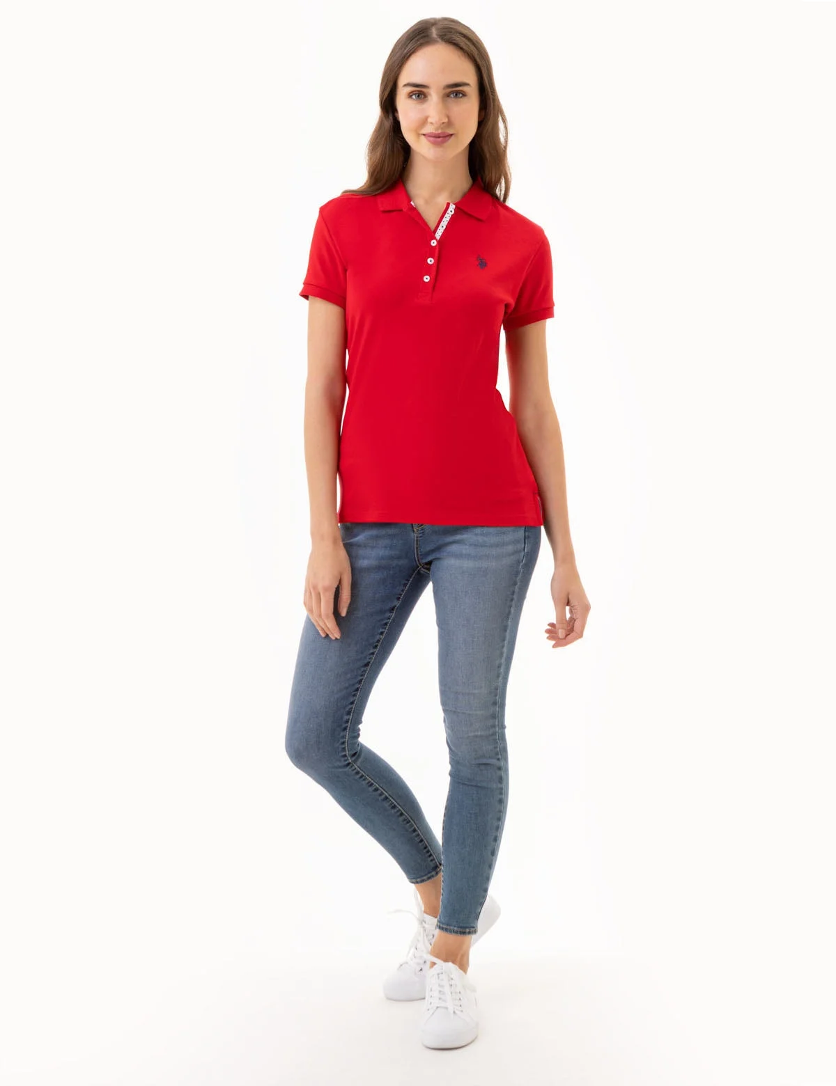 Женская футболка-поло U.S. Polo Assn. Solid Interlock, ярко-красный — фото 3