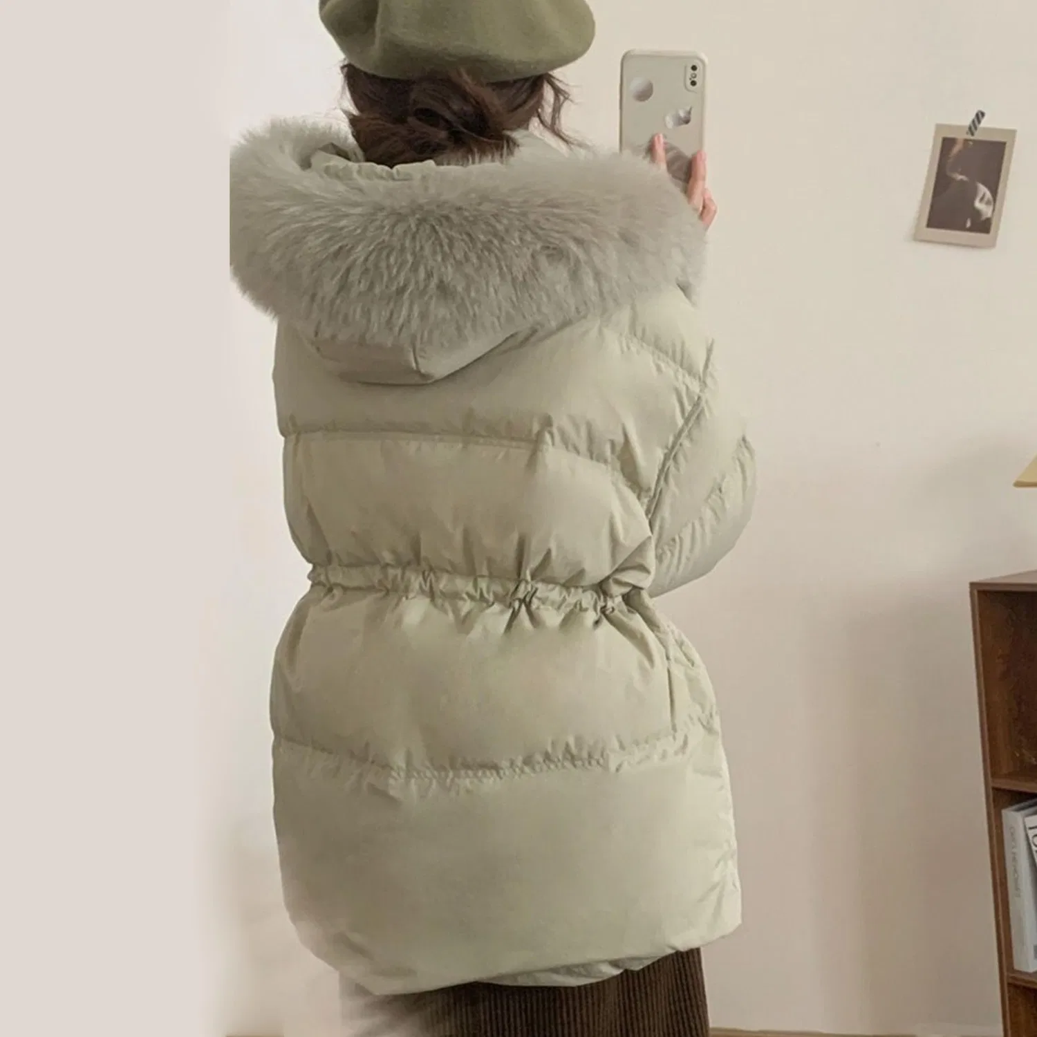 Женская зимняя куртка с принтом, с отстегивающимся капюшоном, Grey/Green — фото 3