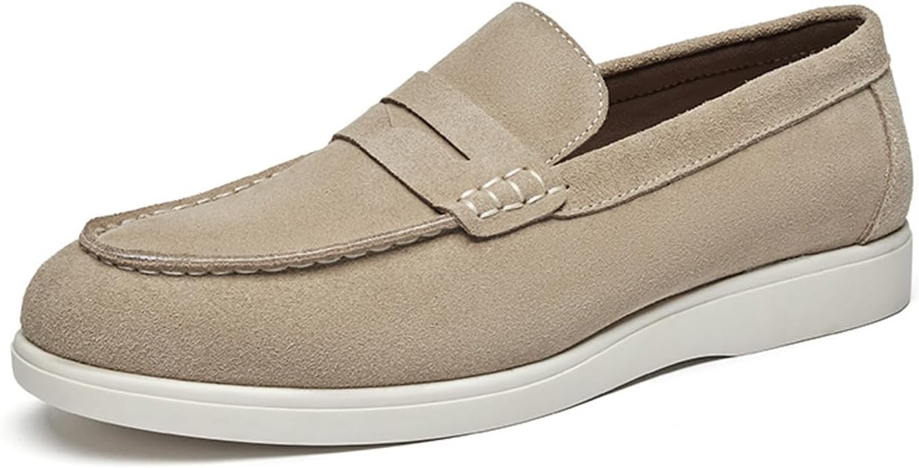 

Мужские замшевые лоферы винтажные пенни-лоферы с классическим круглым носком, ручной строчкой, дышащие, удобные, для работы и повседневного ношения Fifilapin, хаки