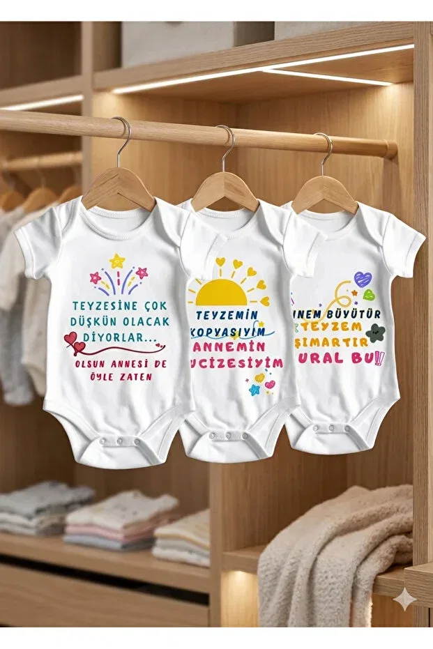 Детский комплект боди для новорожденных с принтом Auntie themed 3-piece baby bodysuit set Hazden, White — фото 2