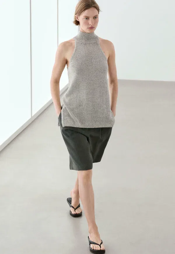 Топ хлопковый бесшовный Massimo Dutti, бежевый — фото 4