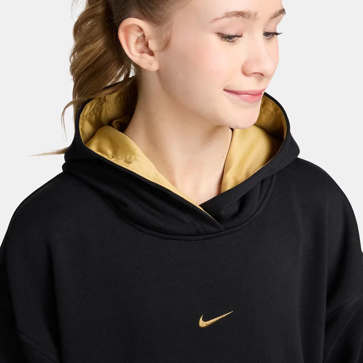 Детская худи для девочек с принтом Club Fleece Nike, Negro — фото 3
