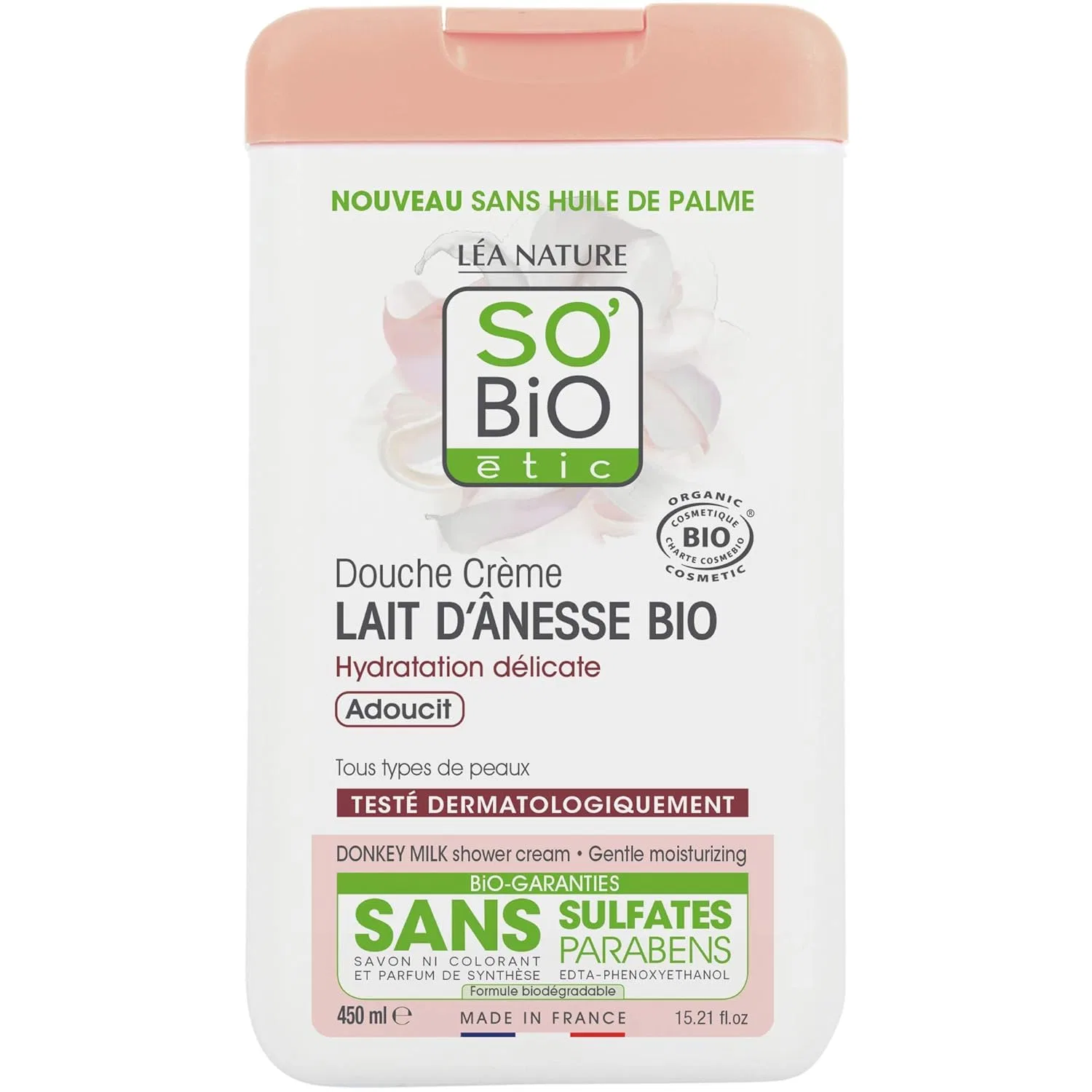 Увлажняющий крем для душа с молочком ослицы So'Bio Étic, 450 ml, Multicoloured