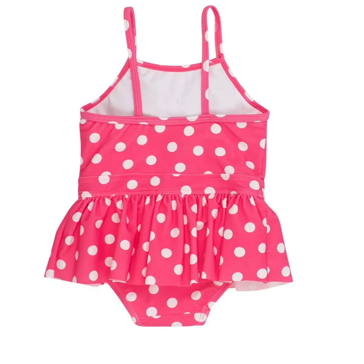 Детский купальник для девочек с принтом RuffleButts, Hot Pink Polka Dot — фото 2