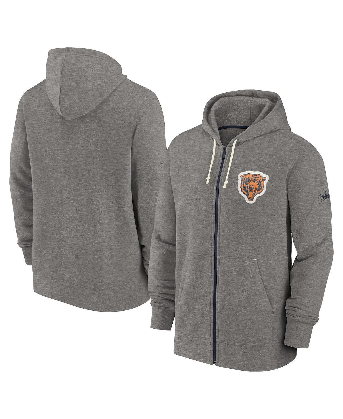 

Мужская толстовка с капюшоном heather charcoal chicago bears historic lifestyle с молнией во всю длину Nike, мульти