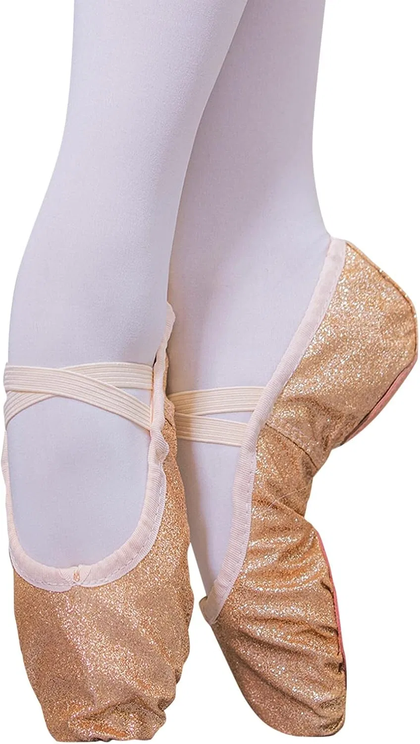 Детские балетки для девочек с блёстками Pink Ballet Slippers, Rose Gold — фото 2