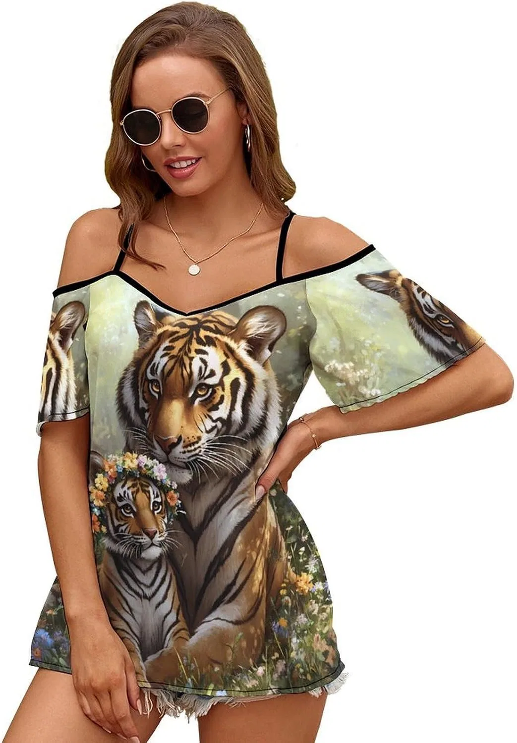 Женская футболка с открытыми плечами Tiger, Style