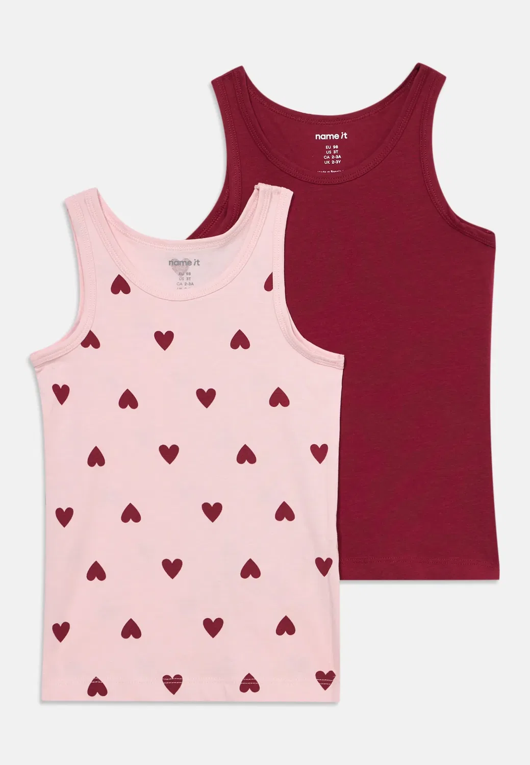 Nmftank cutie heart 2 pack - undershirt Name It, Parfait Pink/Rumba Red — фото 3
