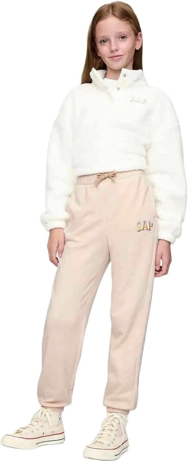 Спортивные брюки-джоггеры из флиса с логотипом Gap для девочек, Oyster Shine