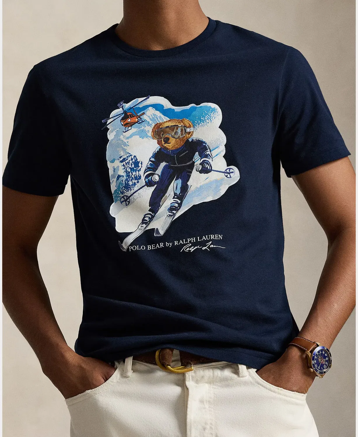 Мужская футболка с принтом Slim Fit Polo Bear Polo Ralph Lauren, Azul Marino — фото 3