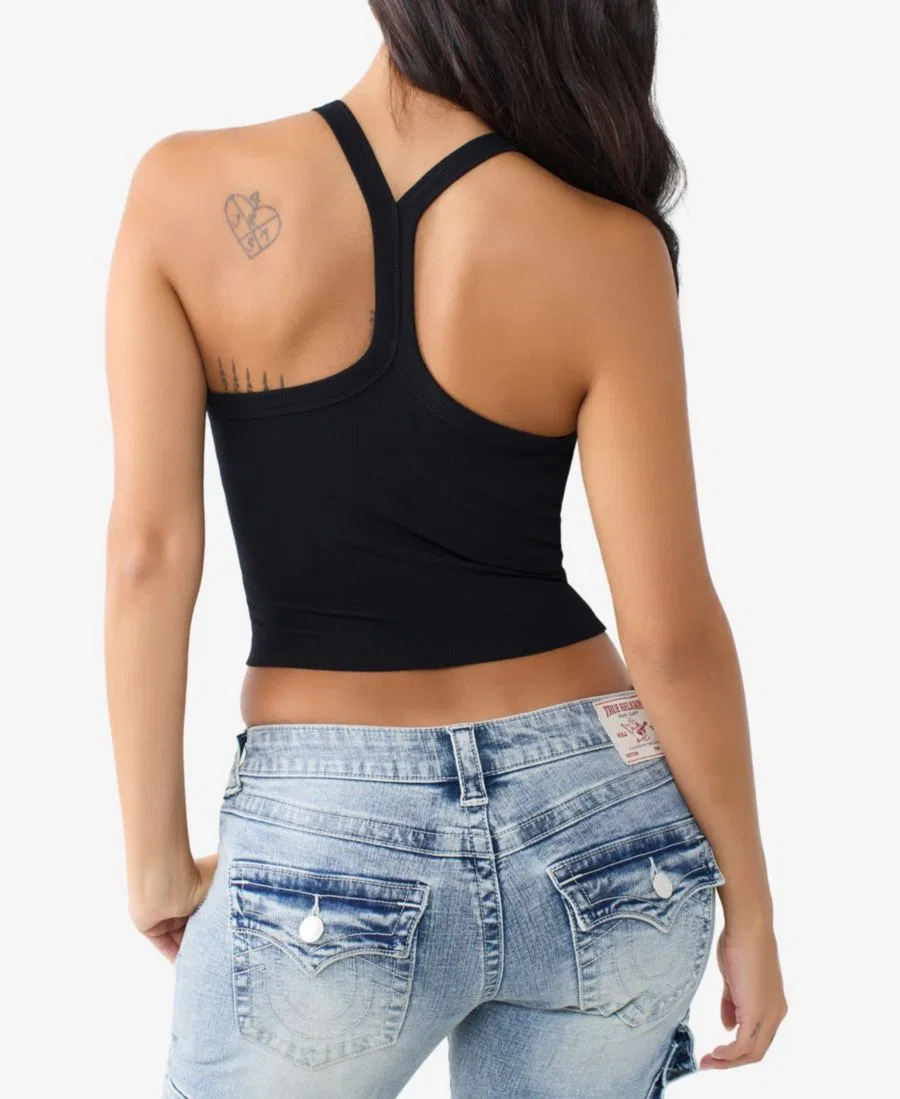 Топ-майка с вырезом лодочка Buddha Classic Racerback True Religion, Jet Black — фото 4