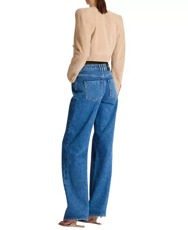 Женская куртка из замши Cropped Suede Leather Jacket Balmain, бежевый — фото 3