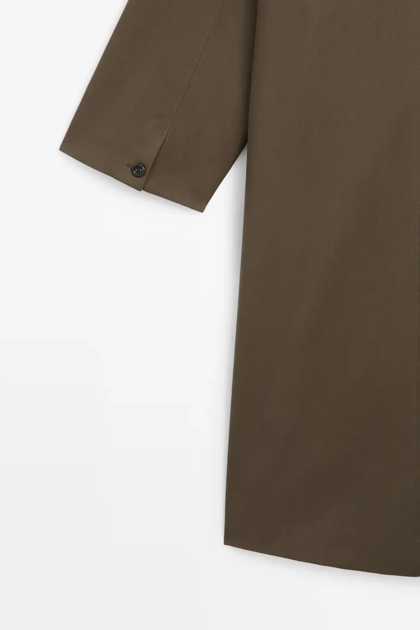 Пальто Massimo Dutti Cotton Blend Trench With Side Splits, коричневый — фото 4