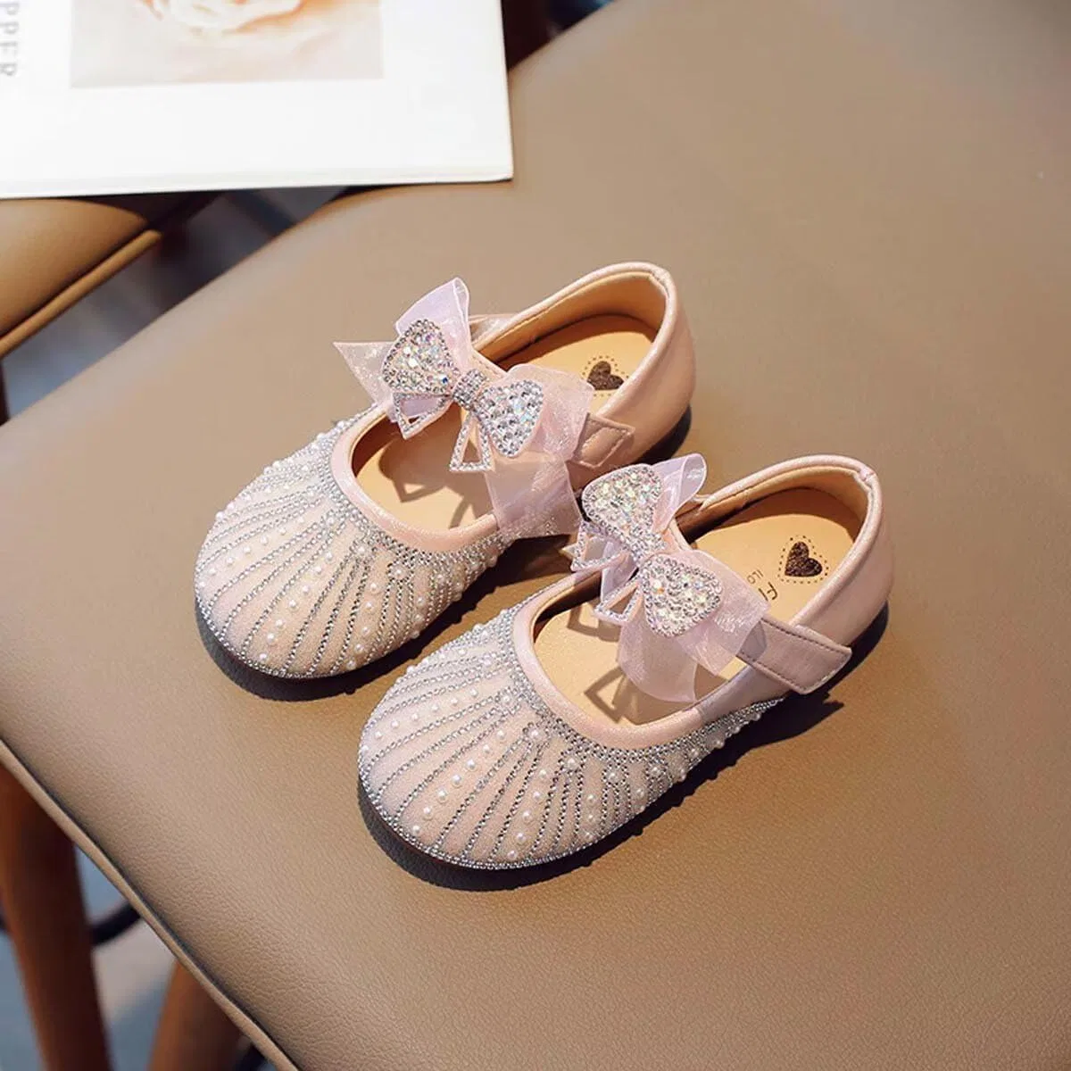 Детские балетки для девочек с блестками и жемчугом Sparkly Princess Ballet Flats IvoireCh, Pink — фото 2
