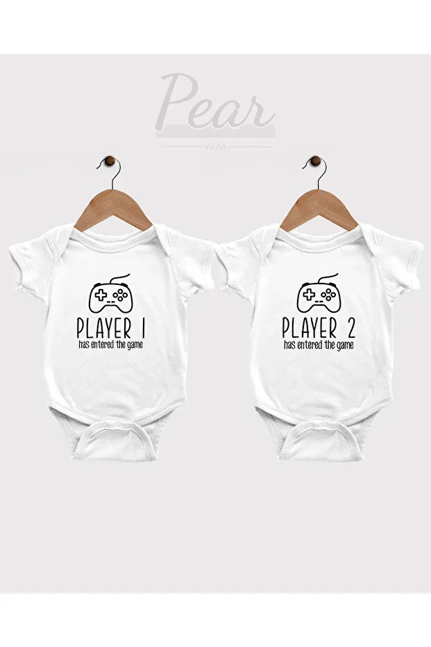 Детское боди-комбинезон с принтом Twin Baby Short Sleeve Pear Wear, White-Player