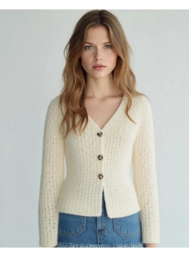 Кардиган вязаный с длинным рукавом Zara, кремово-белый