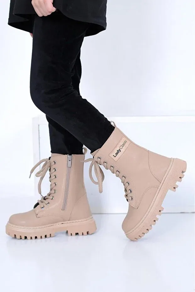 Детские ботинки для девочек на плоской подошве Raynok, Beige — фото 4