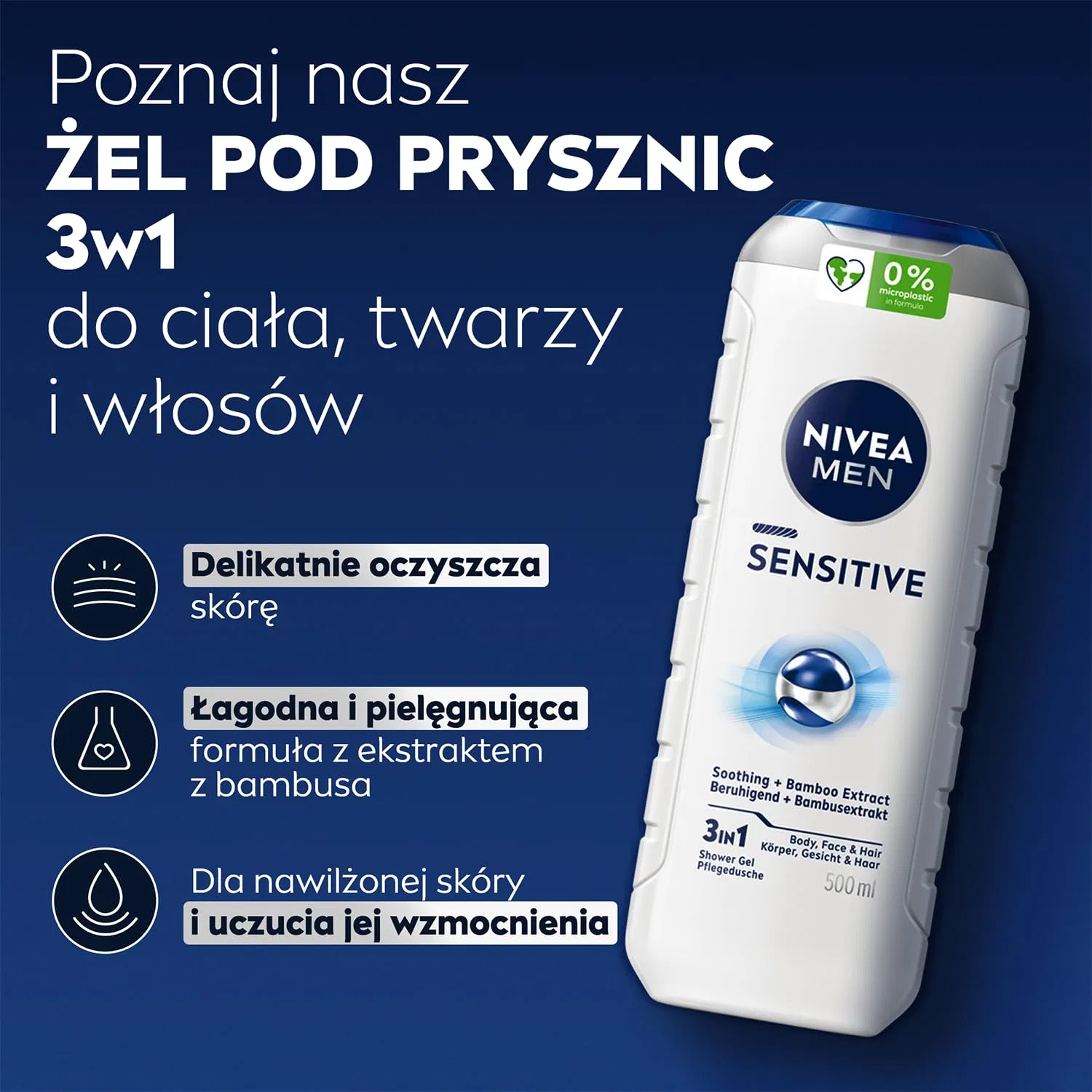 Гель для душа Sensitive, NIVEA, 500 мл — фото 2