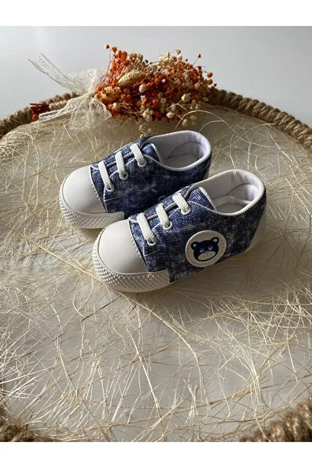 Детские ботинки для мальчиков с принтом Teddy bear patterned Pamily Baby, Navy Blue And White — фото 2